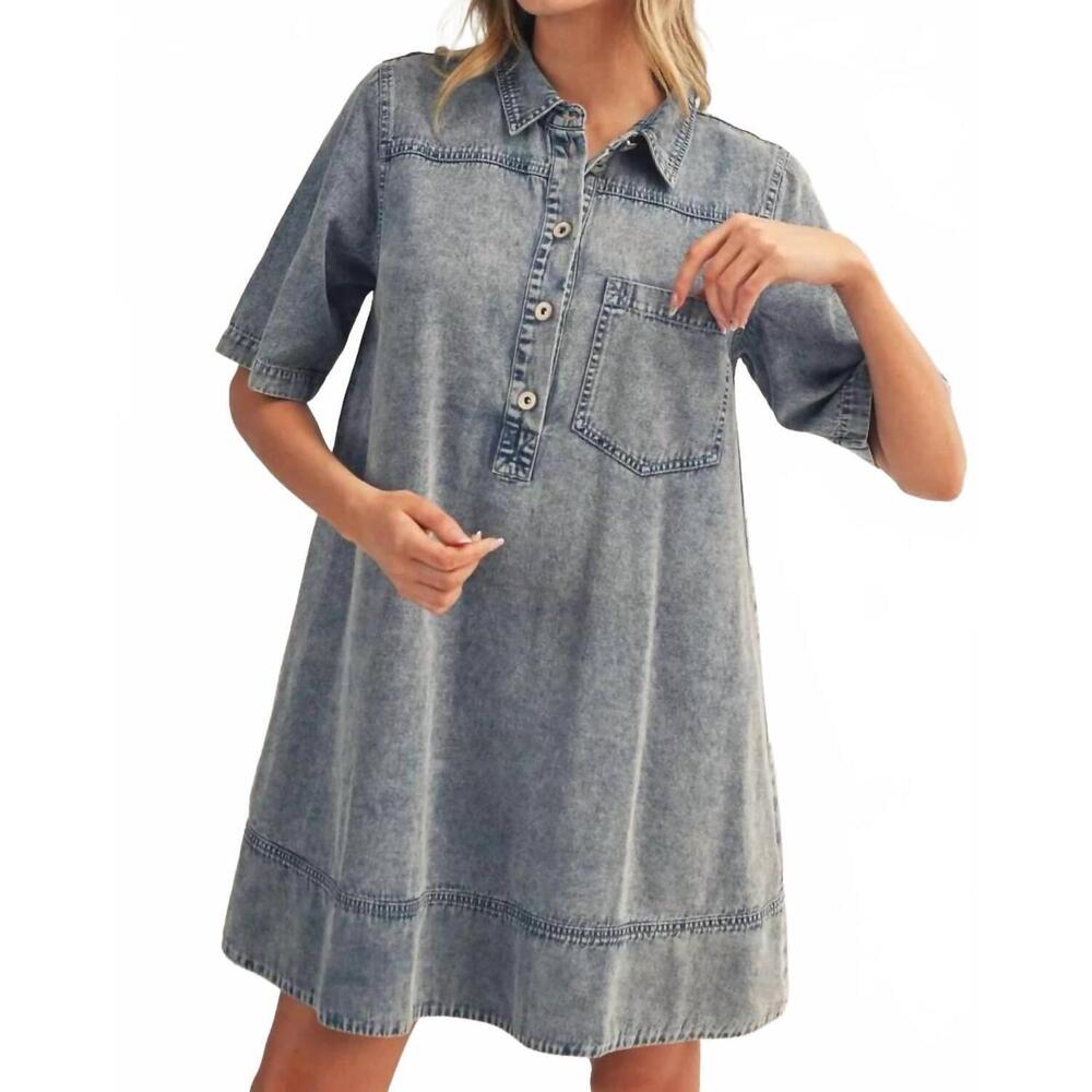 NEW JODIFL all of me short sleeves denim dress in blue - Picture 6 of 6